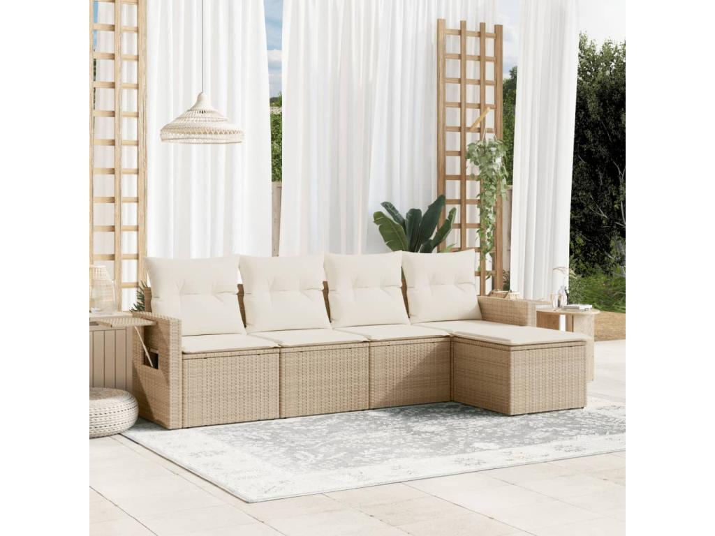 Salon de jardin avec coussins 5 pièces beige résine tressée 78977FFDI