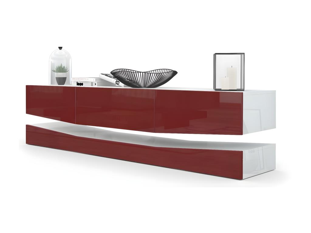 Meuble TV Avec Socle Blanc et bordeaux Haute Brillance 178 x Variable X 39 Cm 00229HKQX