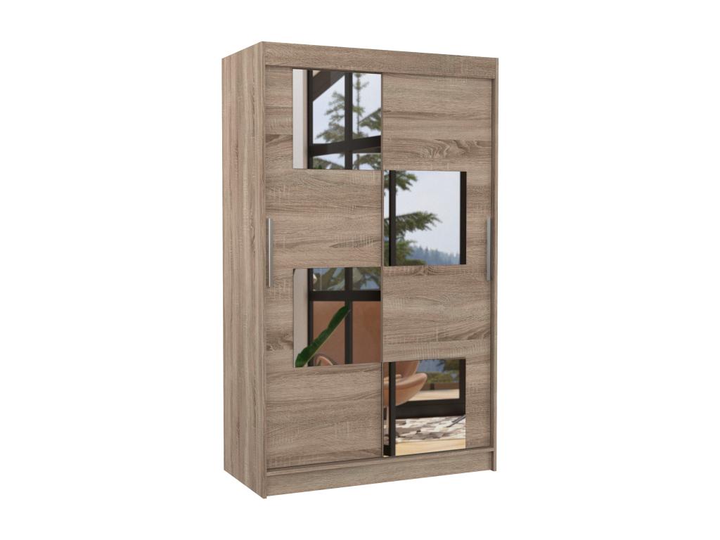 Petite armoire de chambre 2 portes coulissantes bois truffe et 4 miroirs Luko 120cm 34437WFNJ