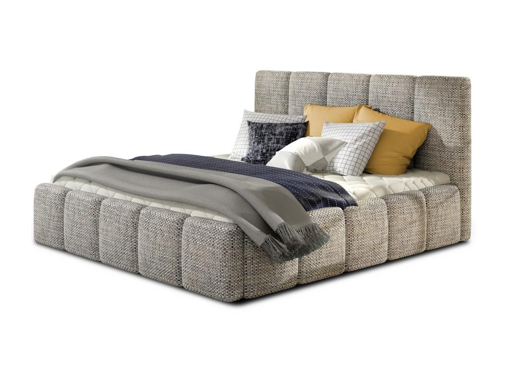 Lit moderne capitonné tissu Nidchicshop-Couleur Gris chiné-140x200 52807ADAY