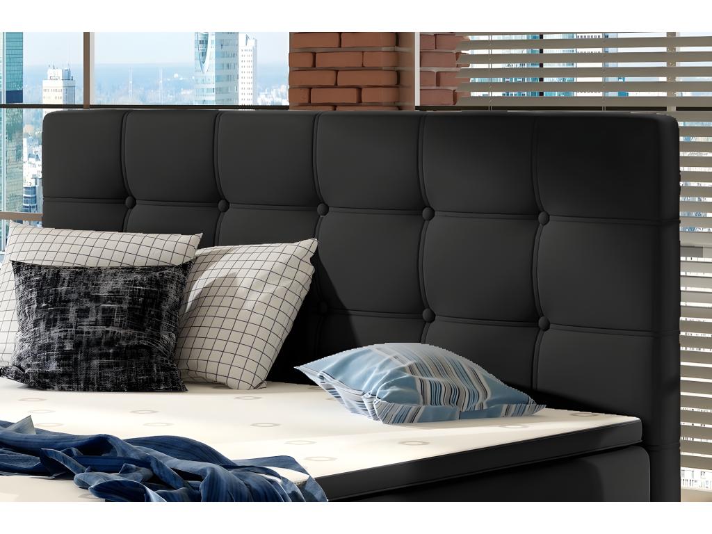 Ensemble boxspring complet tête de lit sommiers matelas surmatelas Calmetop - simili cuir noir - 180x200 cm 50336KERS