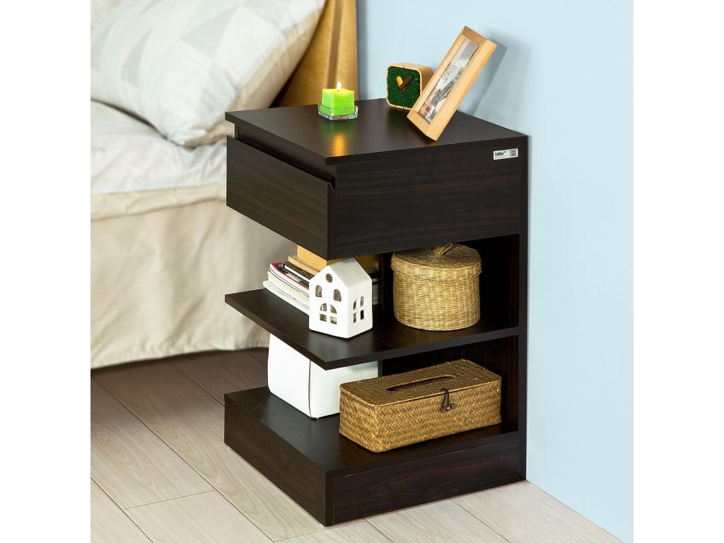 Table de chevet Table d'appoint Bout de Canapé avec 1 tiroir et 2 étagères de rangement FBT49-BR 52492WGQG