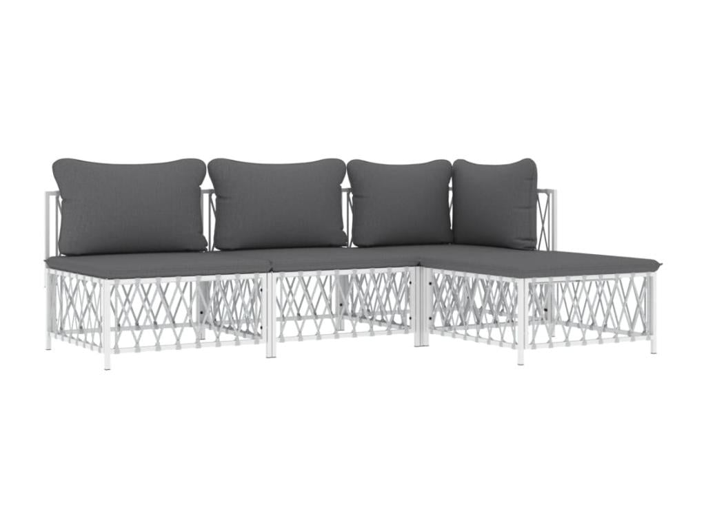 Salon de jardin 4 pièces avec coussins blanc acier 85814JMHQ