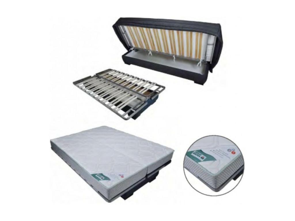 Canapé clic clac tissu avec rangement matelas Nidchicshop 15cm Balkoa 207cm-Couleur Bleu canard 38486BDMO