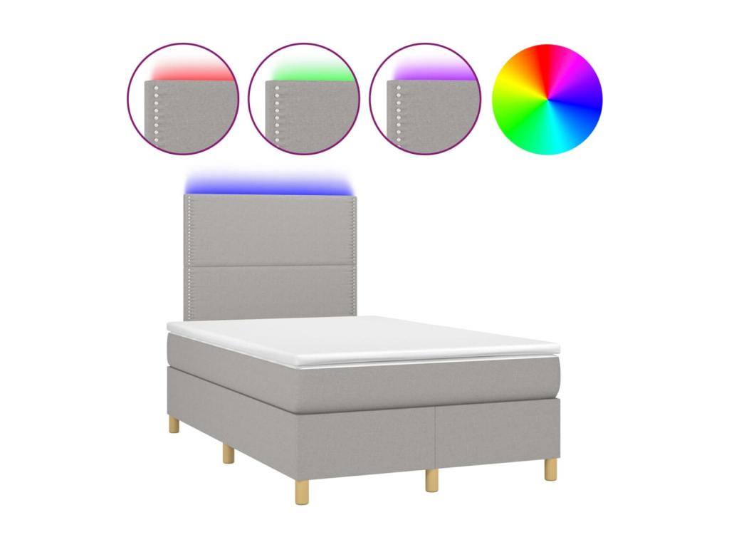 Sommier tapissier matelas et LED Gris clair 120x200 cm Tissu 26619GASW