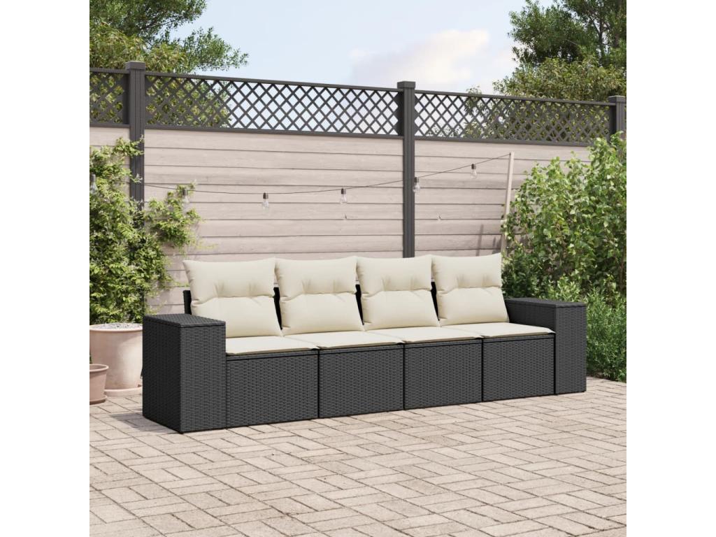 Salon de jardin 4 pcs avec coussins noir résine tressée 19242WTXZ