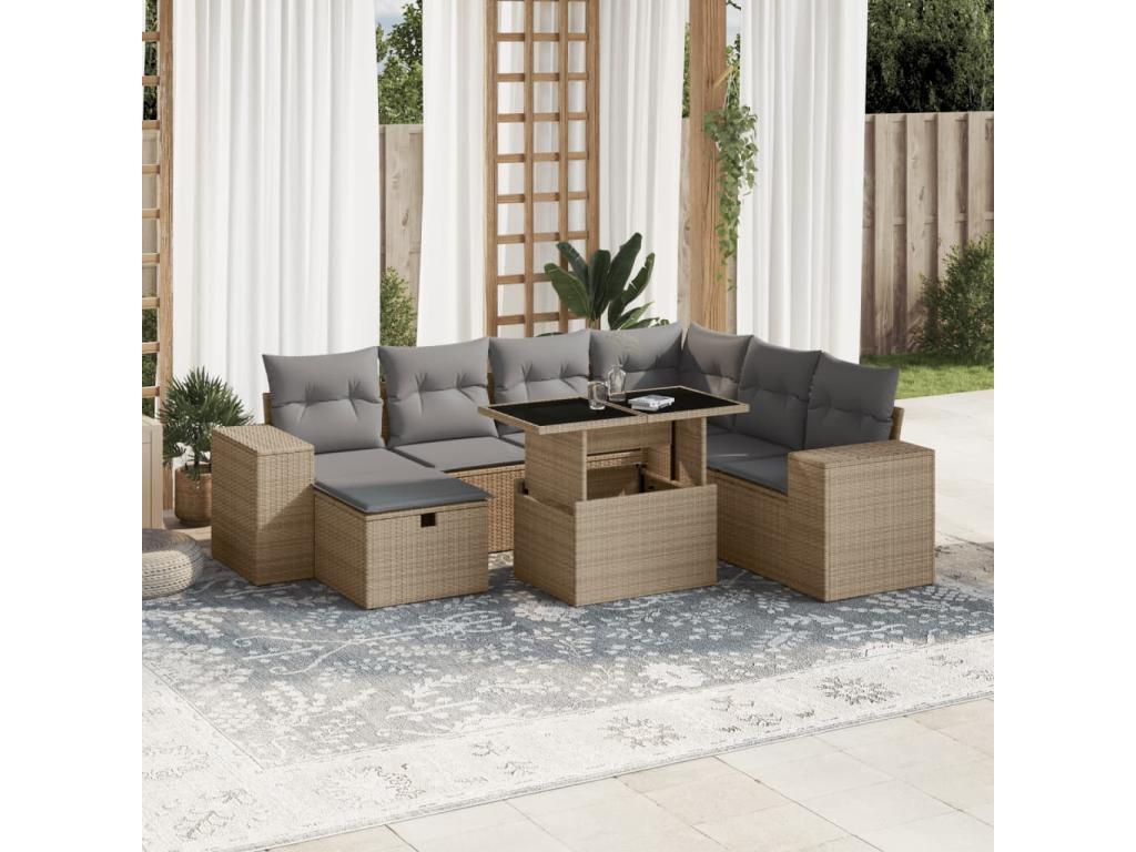 Salon de jardin avec coussins 8 pièces beige résine tressée 84844PLNI