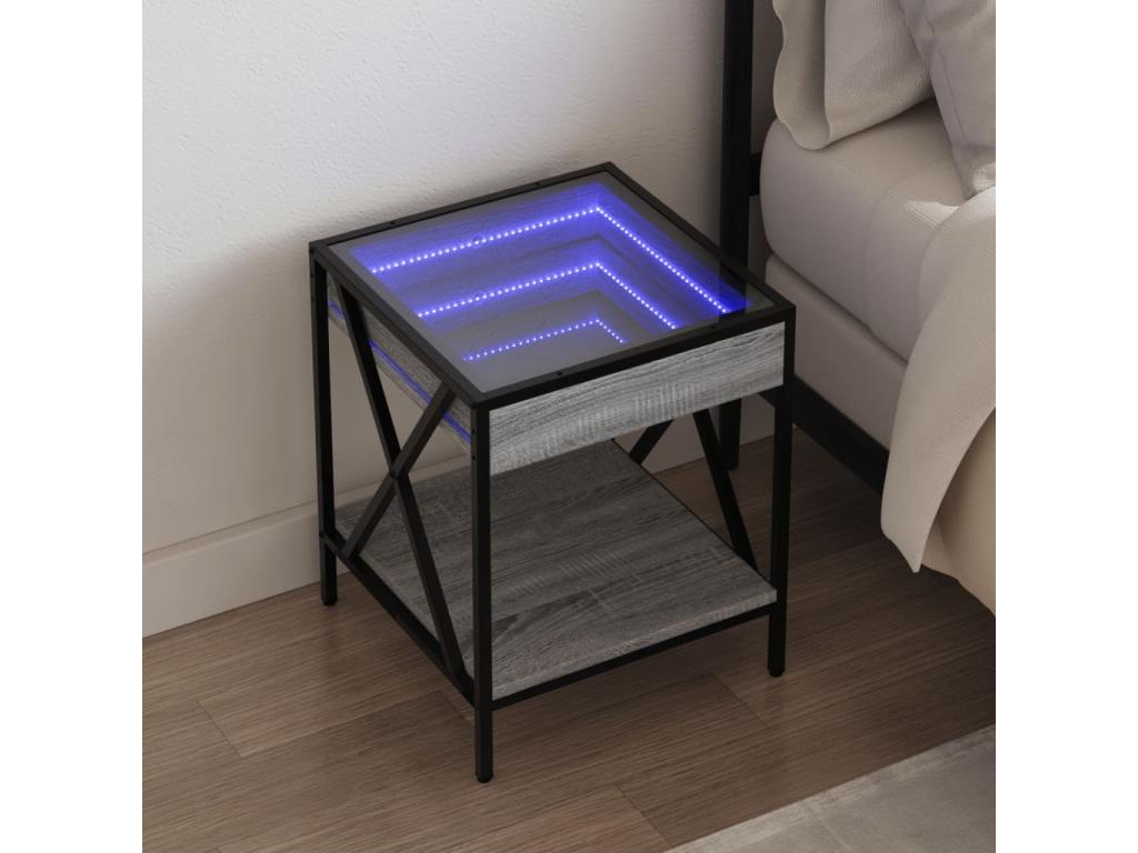 Table de chevet avec LED infini Bohometop gris 40x40x49 cm 68389DYTQ