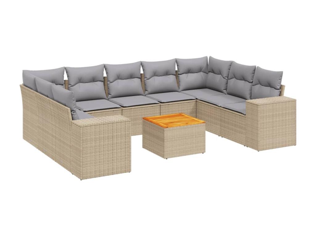 Salon de jardin avec coussins 10 pièces beige résine tressée 36127STUL