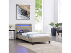 Lit LED simple 90x190 cm avec sommier tête de lit confortable lit 1 place revêtement en tissu beige Nidchicshop 99181ROSO