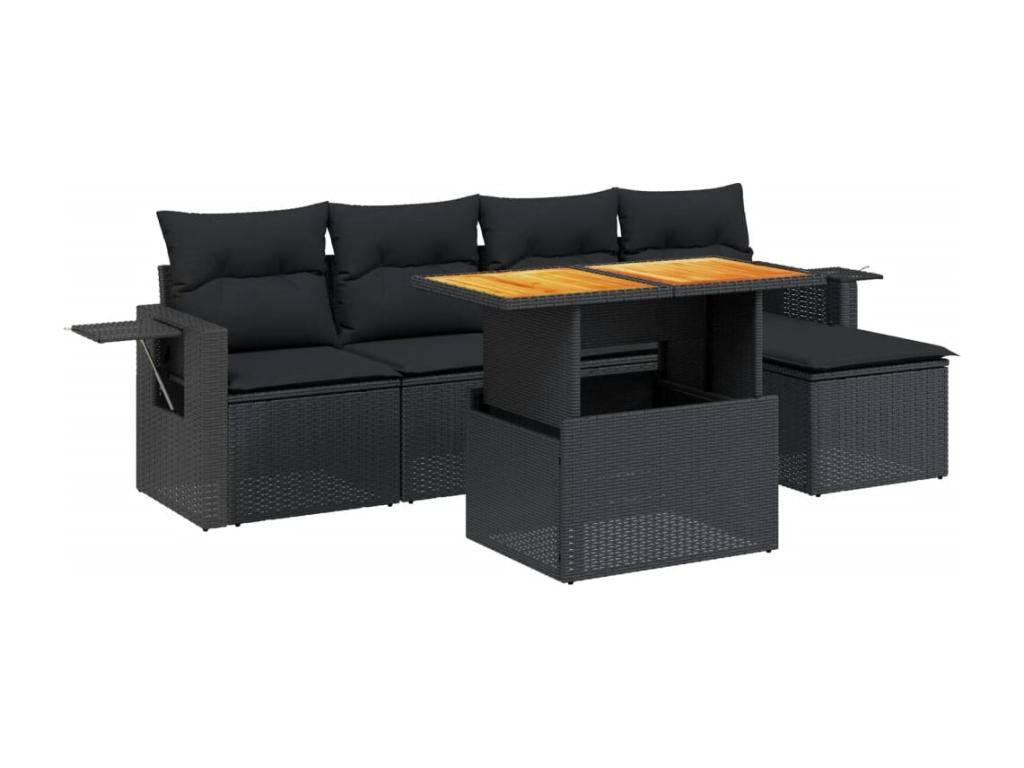 Salon de jardin 6 pcs avec coussins noir résine tressée 07260AAJG