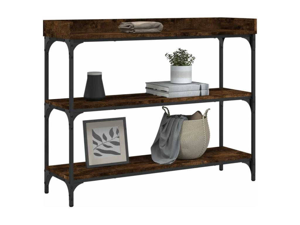Table console avec étagères chêne fumé 100x30x80 cm 29084BYVZ