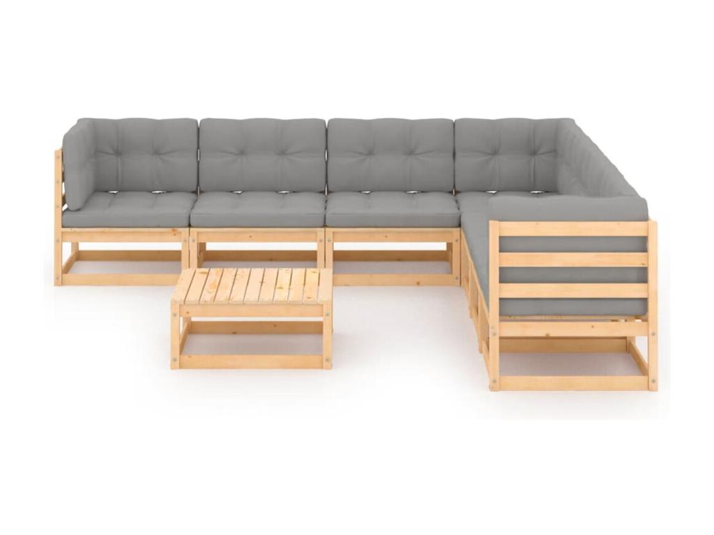 Salon de jardin 8 pièces avec coussins Bois de pin massif 34059MNEV