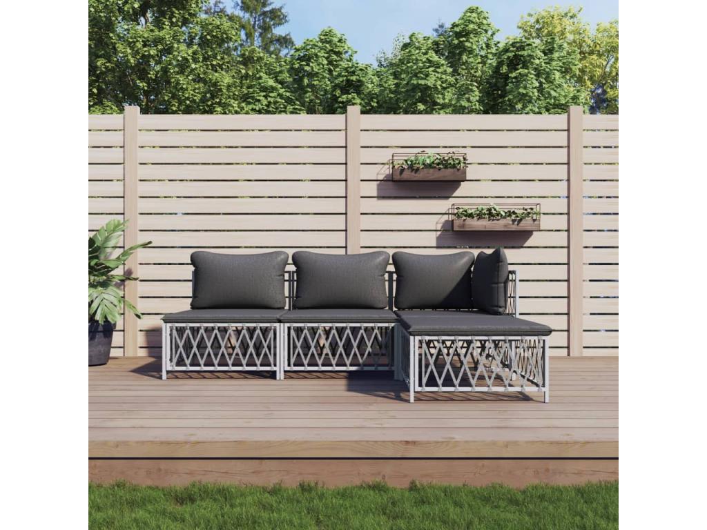 Salon de jardin 4 pièces avec coussins blanc acier 85814JMHQ