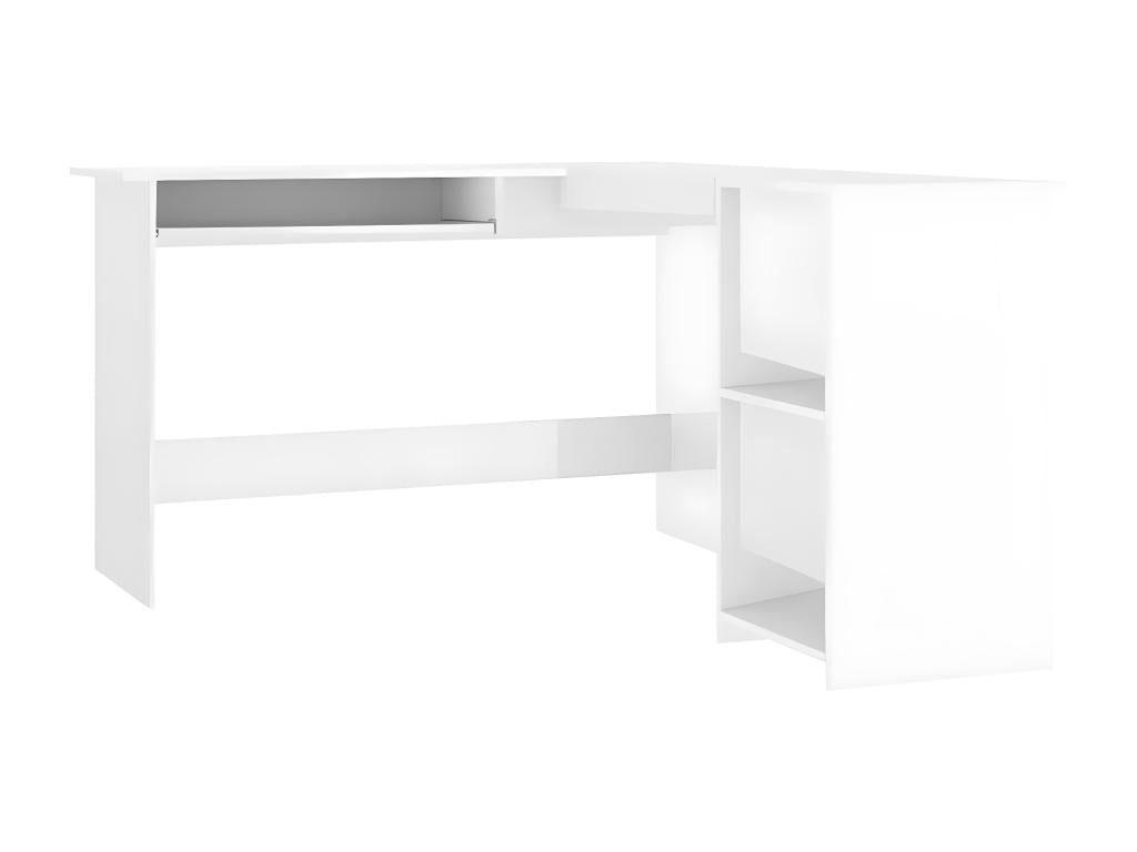 Bureau d'angle forme de L Blanc brillant 120x140x75cm Aggloméré 24314BHMU