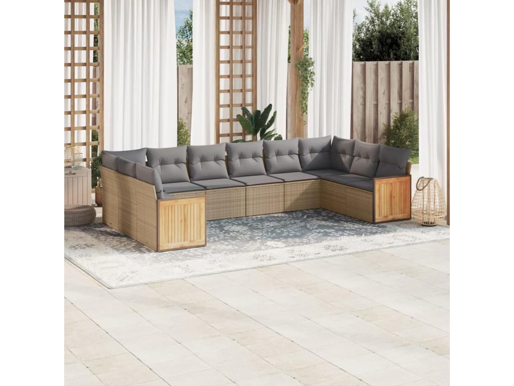Salon de jardin avec coussins 10 pièces beige résine tressée 00220MGUD