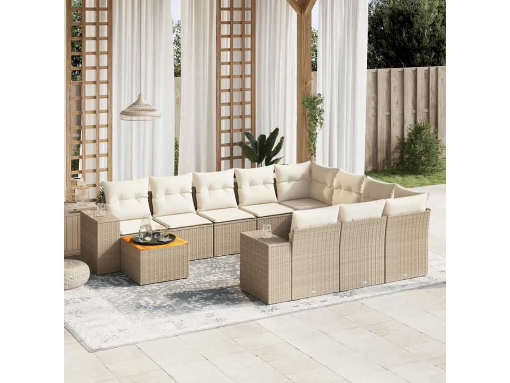 Salon de jardin 11 pcs avec coussins beige résine tressée 37362BGFU