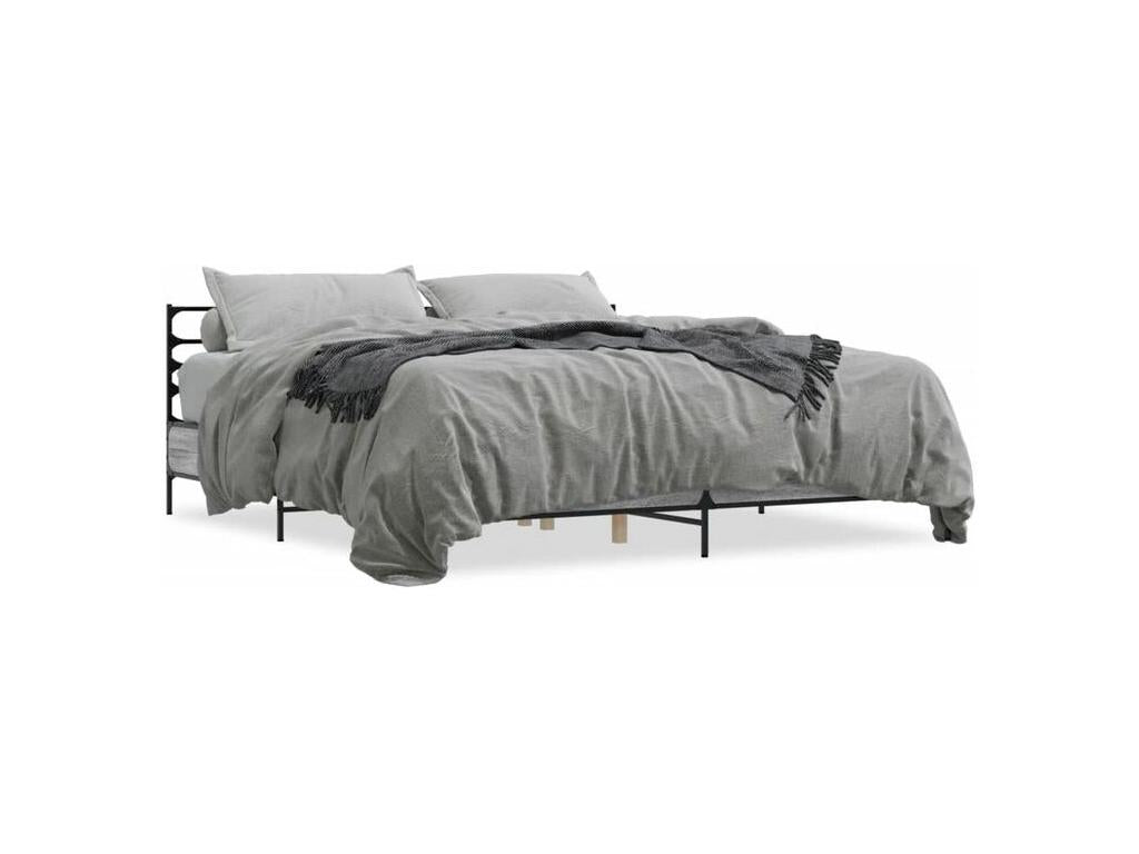 Cadre de lit Calmetop gris 180x200 bois d'ingénierie et métal 12588SEAM
