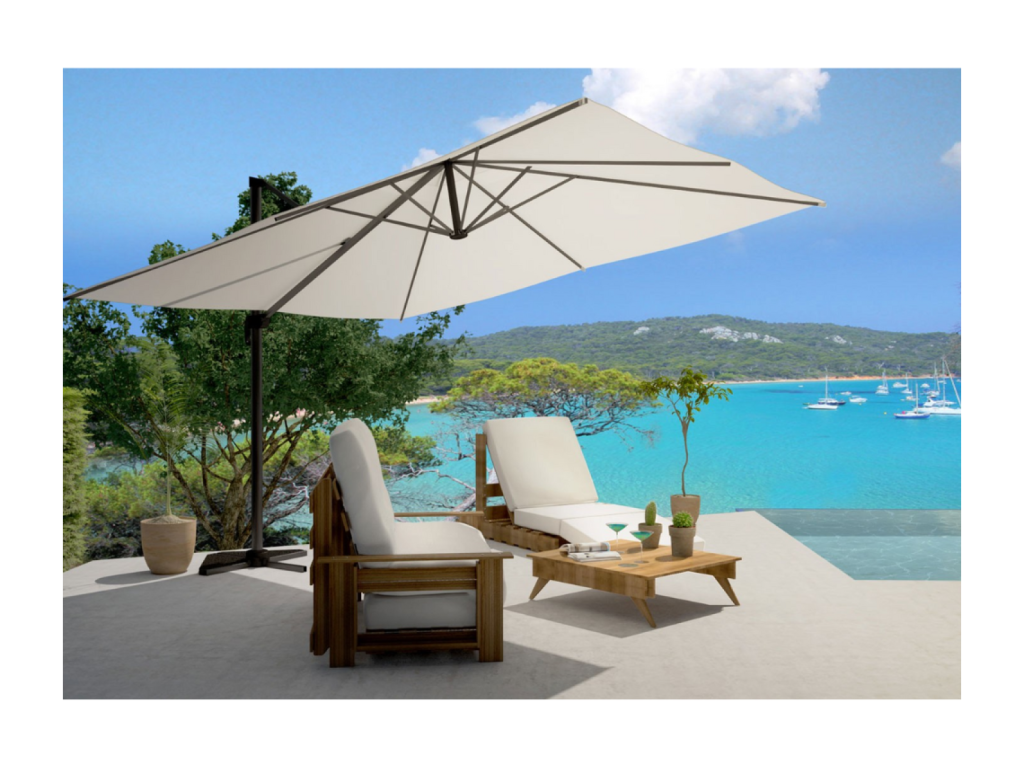 Parasol déporté rectangulaire de 3x4m rotatif à 360 écru Bohometop 44191LNCX