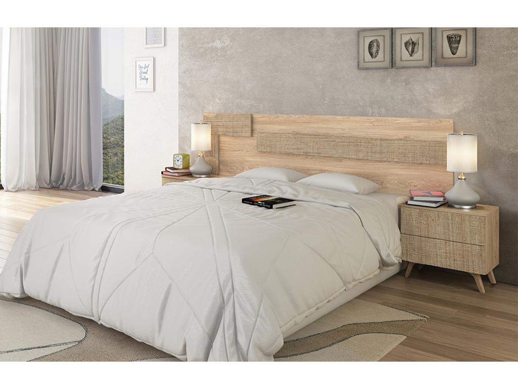 Tête de lit 2 tables de chevet coloris chêne Nidchicshop effet textile 71941POBA