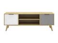 Nidchicshop - Meuble TV 140cm 2 Portes Scandinave Pin Massif Gris Blanc et Effet Chêne 00408GKEI