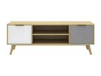 Nidchicshop - Meuble TV 140cm 2 Portes Scandinave Pin Massif Gris Blanc et Effet Chêne 00408GKEI