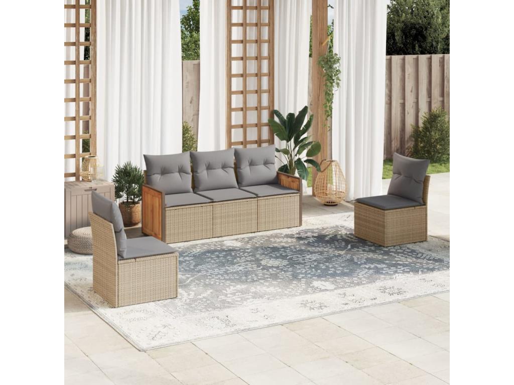Salon de jardin avec coussins 5 pièces beige résine tressée 35667ZBVR
