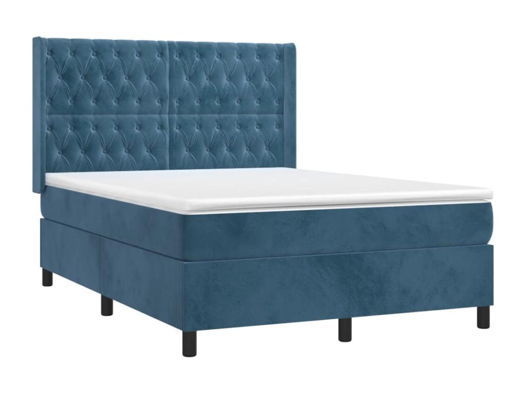Lit à sommier tapissier et matelas Bleu foncé 140x190cm Velours 55693YMYN