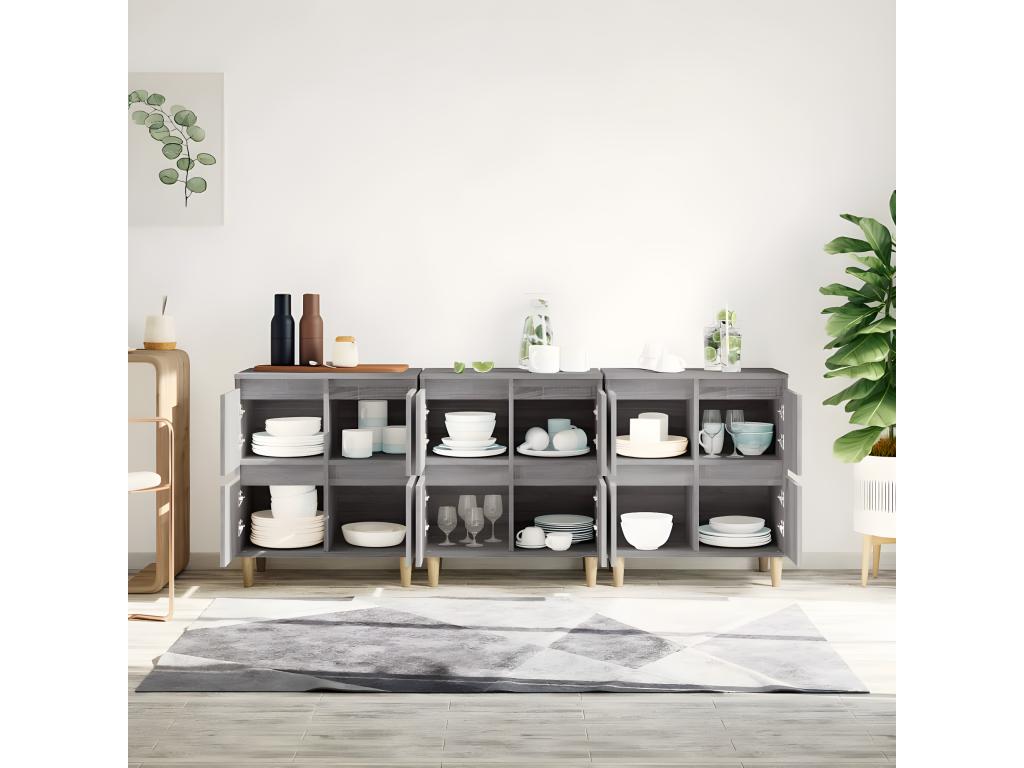 Buffets 3 pcs Nidchicshop gris 60x35x70 cm bois d'ingénierie 69669UZWG