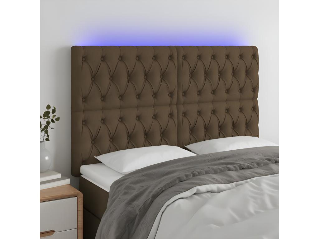 Tête de lit à LED Marron foncé 144x7x118/128 cm Tissu 30205WVXT