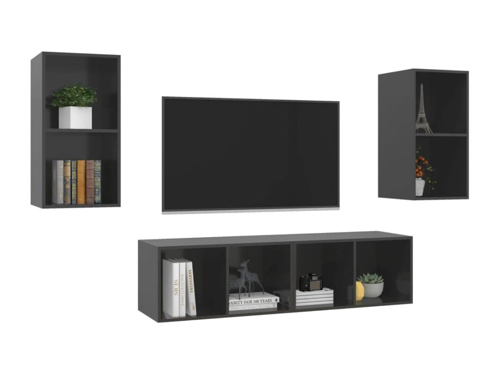 Meubles TV muraux 4 pcs Gris brillant Bois d'ingénierie 09188LZFI