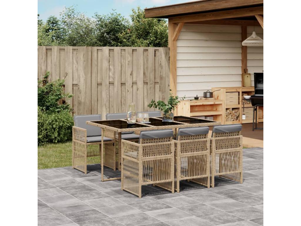 Ensemble à manger de jardin coussins 7 pièces Calmetop beige rotin 23991BWOP