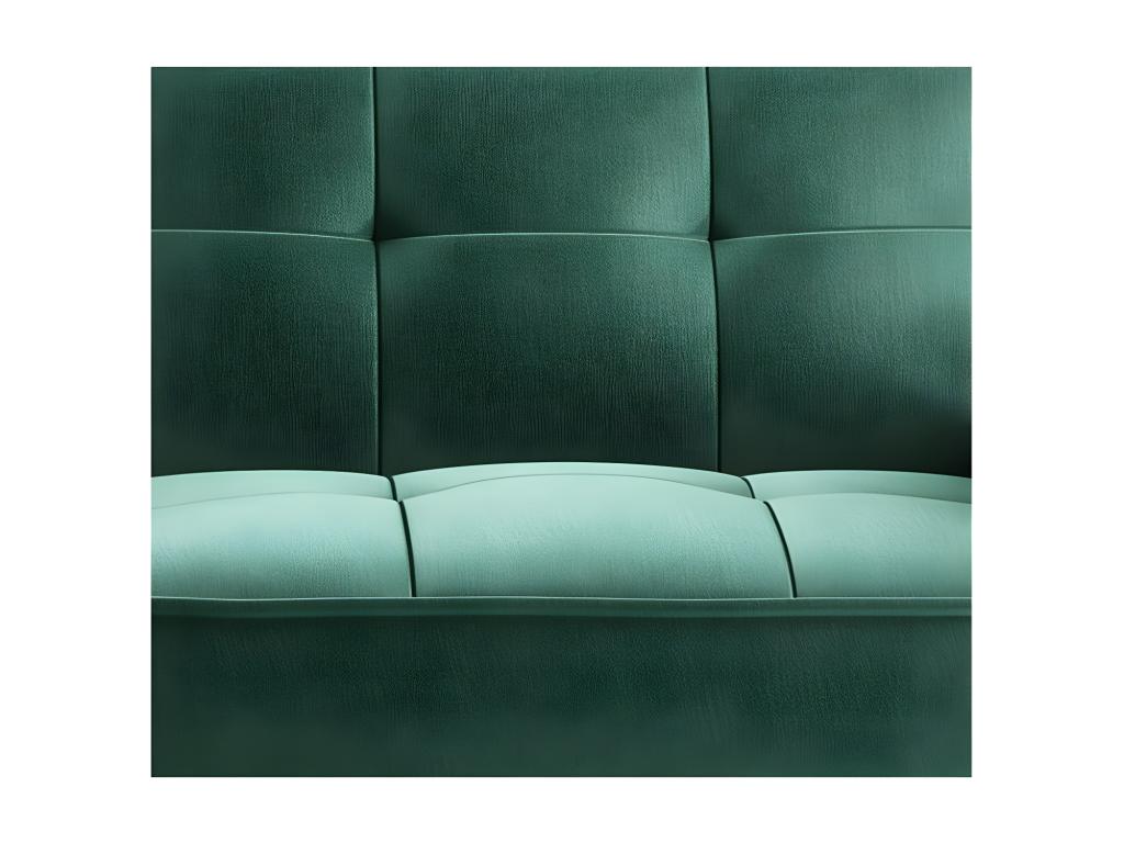 Canapé convertible 3 places tissu doux vert foncé capitonné et pieds bois noir Nidchicshop 220cm 24997BGWT