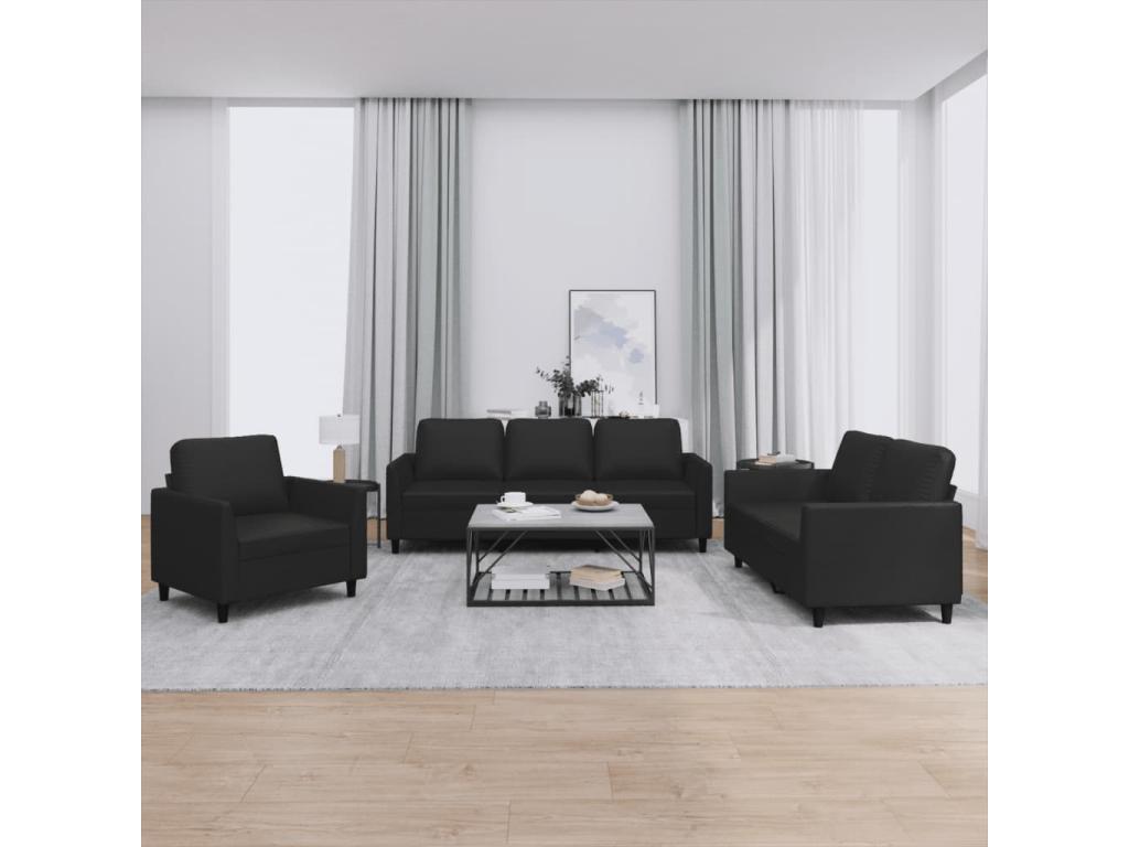 Ensemble de canapés 3 pièces avec coussins Noir Similicuir 76004WYEN