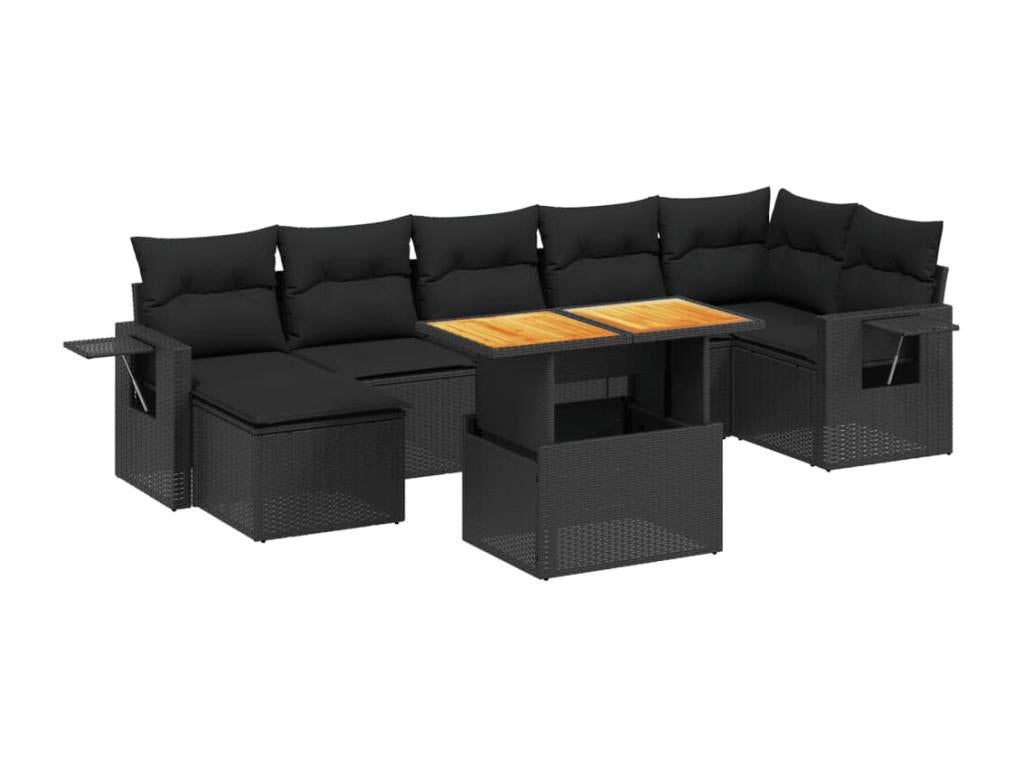 Salon de jardin 8 pcs avec coussins noir résine tressée 90347VQOO