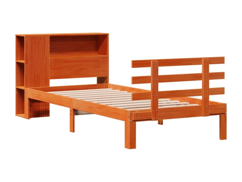 Lit bibliothèque sans matelas cire marron 90x190 cm pin massif 12700JTFJ