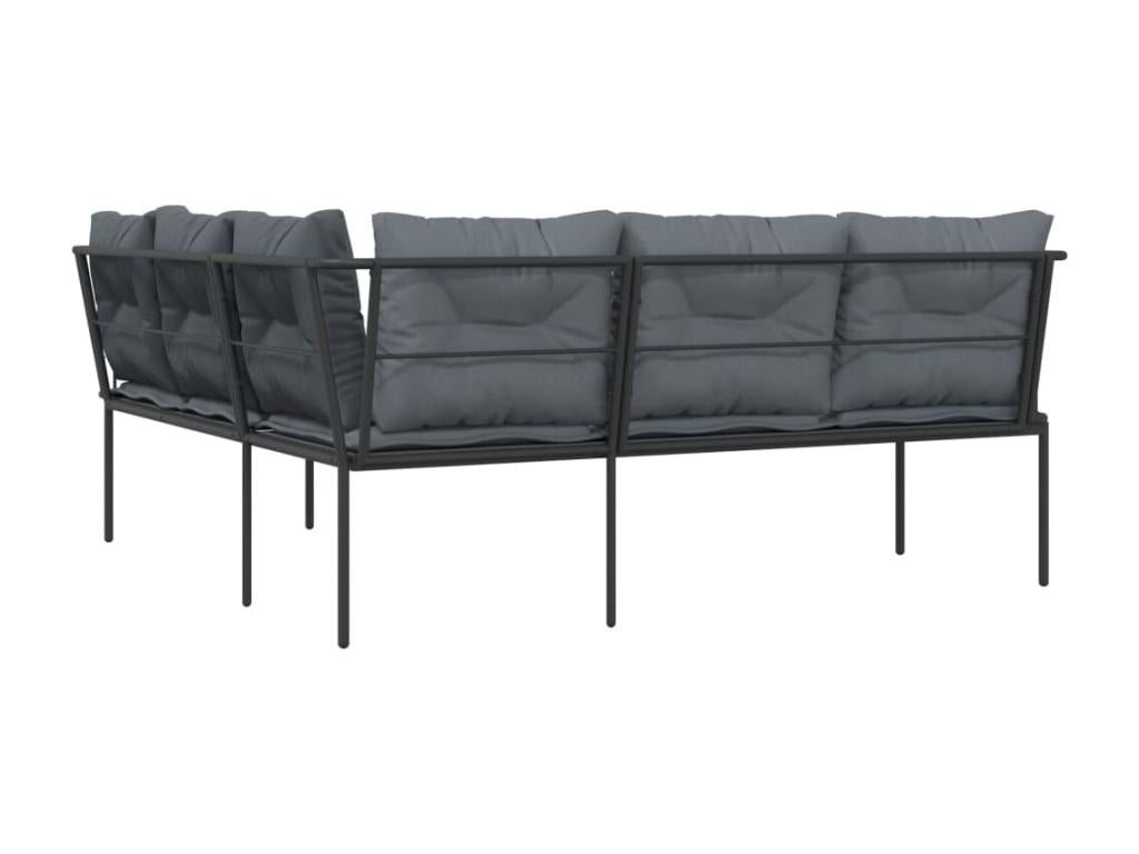 Canapé de jardin avec coussins forme de L noir acier textile 08834ZTBB