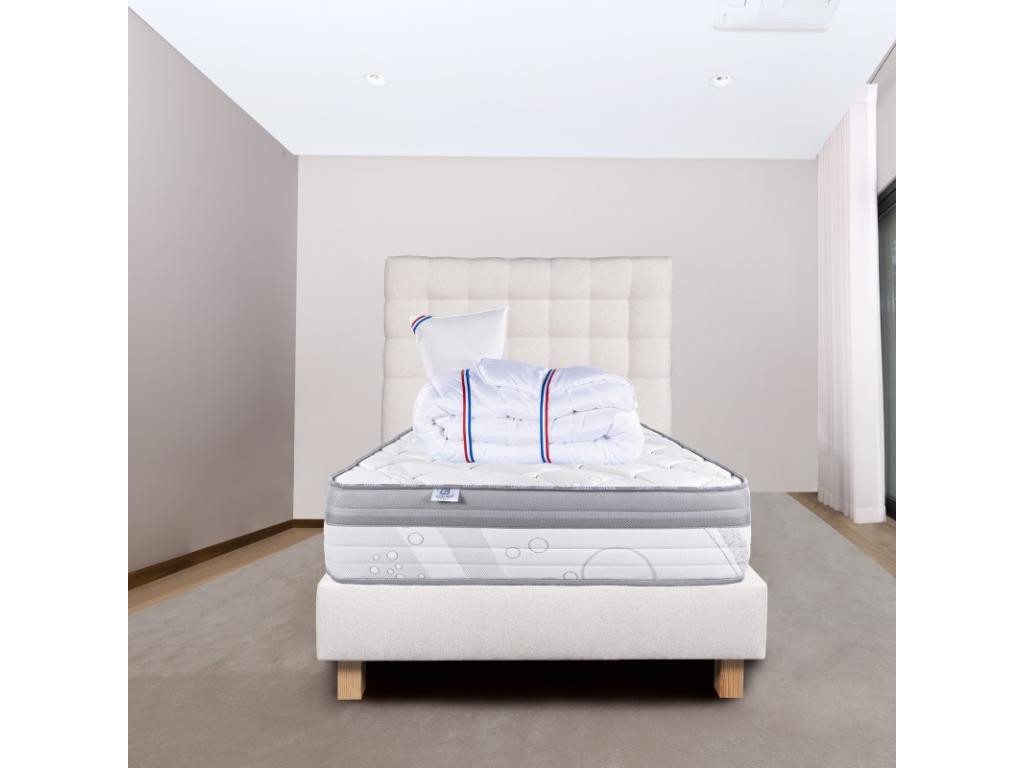 Ensemble Matelas Calmetop 26 cm mousses haute densité ferme face été/hiver sommier beige ep20cm oreiller couette Tête de Lit 90x190cm 32472AOEW