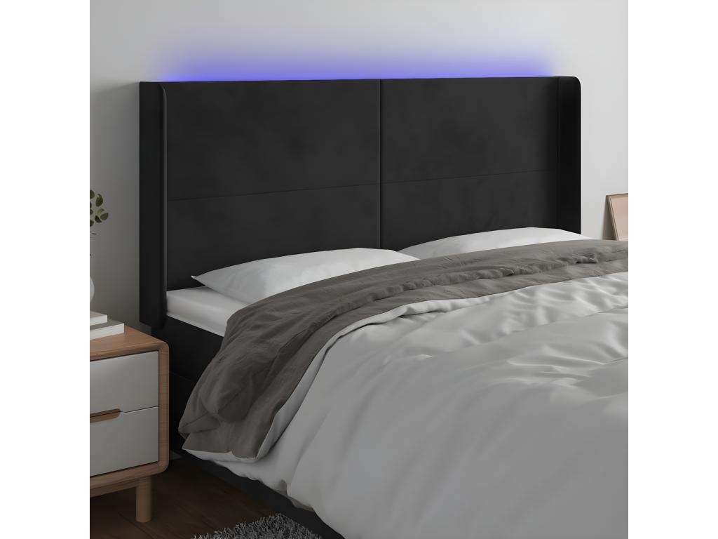 Tête de lit à LED Noir 163x16x118/128 cm Velours 61196DZSD