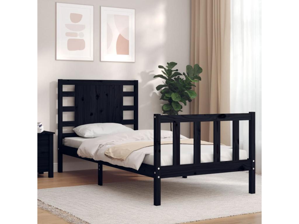 Cadre de lit sans matelas noir 100x200 cm bois massif de pin 39428NETJ