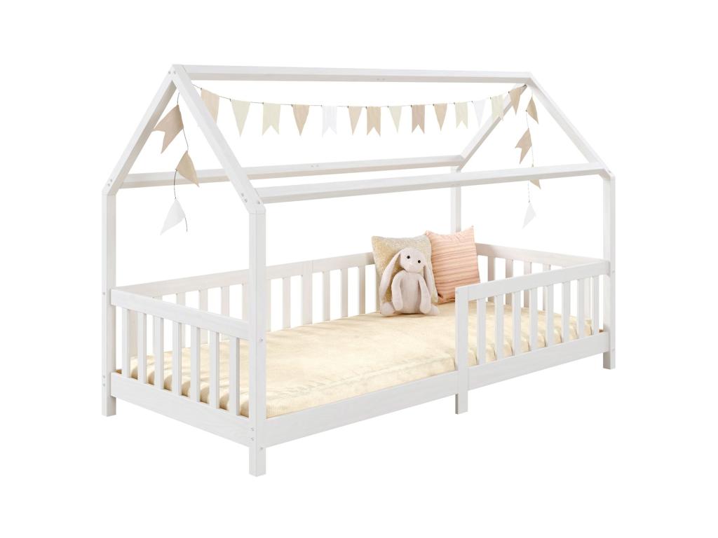 Lit cabane Calmetop lit enfant simple montessori en bois 90x200 cm en pin massif lasuré blanc 29946ZDEH