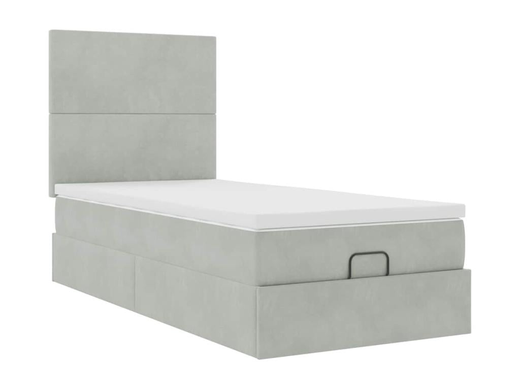 Cadre de lit ottoman et matelas gris clair 90x190 cm velours 75166AQGE