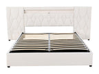 Lit coffre capitonné 180x200cm - avec grand dossier - avec LED et prise USB - velours - lit coffre de rangement - beige 26496LPGI