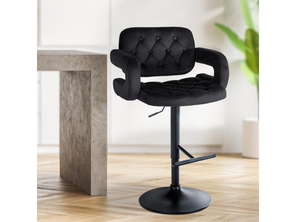Tabouret de bar - Velours / Métal noir mat - Noir - Bohometop 89395RSMO