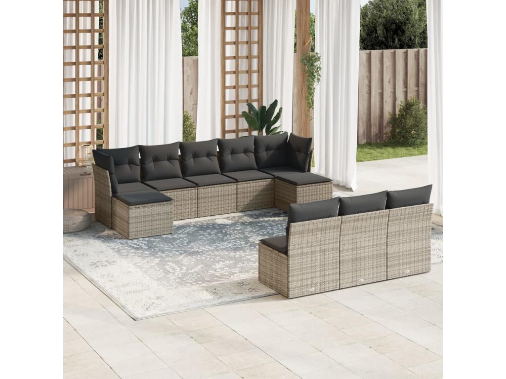 Salon de jardin avec coussins 10 pcs gris résine tressée 34632YJZM