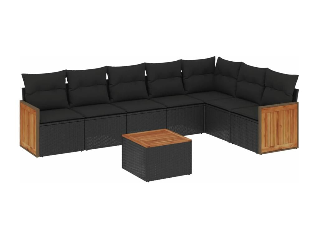 Salon de jardin 8 pièces avec coussins noir résine tressée 28881EHEU