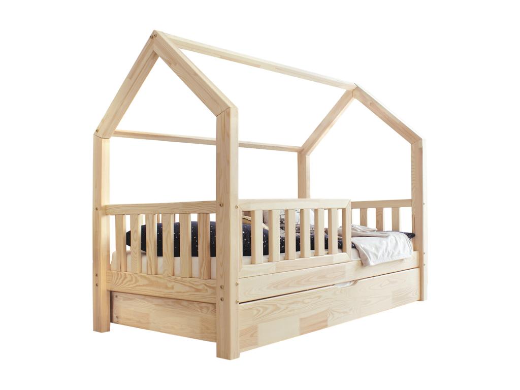 Lit cabane 90x190 barrière sommier et tiroir inclus Nidchicshop Bois 24050IUFR