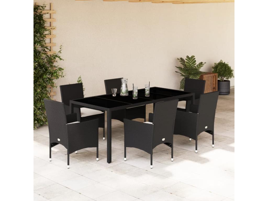 Ensemble à manger de jardin et coussins 7 pièces noir rotin Calmetop 33291LLDD