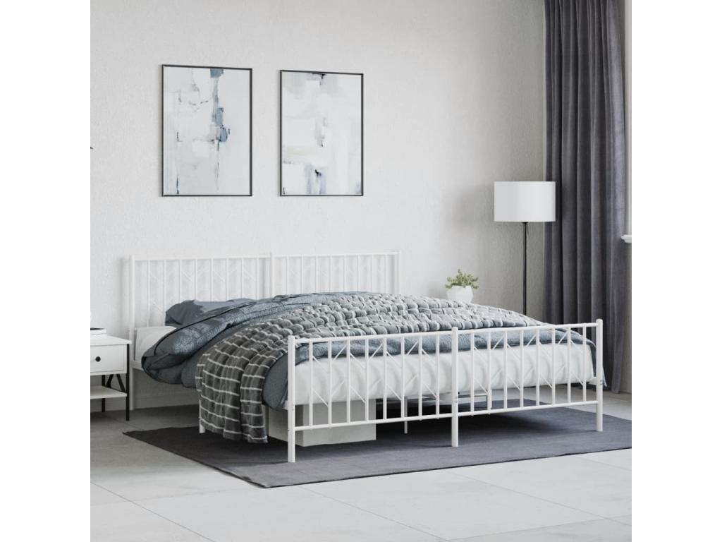 Cadre de lit métal avec tête de lit-pied de lit blanc 183x213 75254ISYG