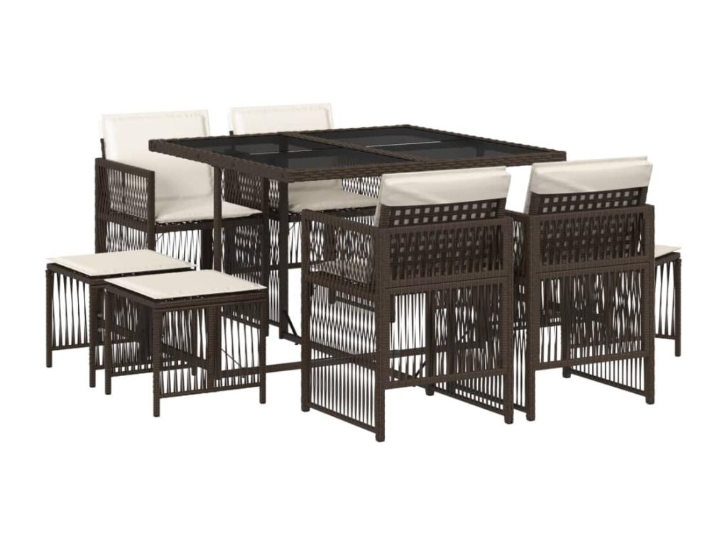 Ensemble à manger de jardin et coussins 9 pièces marron poly rotin 57229HXSI